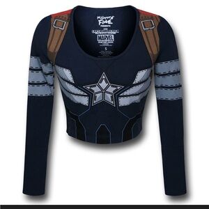 Mighty Fine Navy Captain America Long Sleeve Crop Top